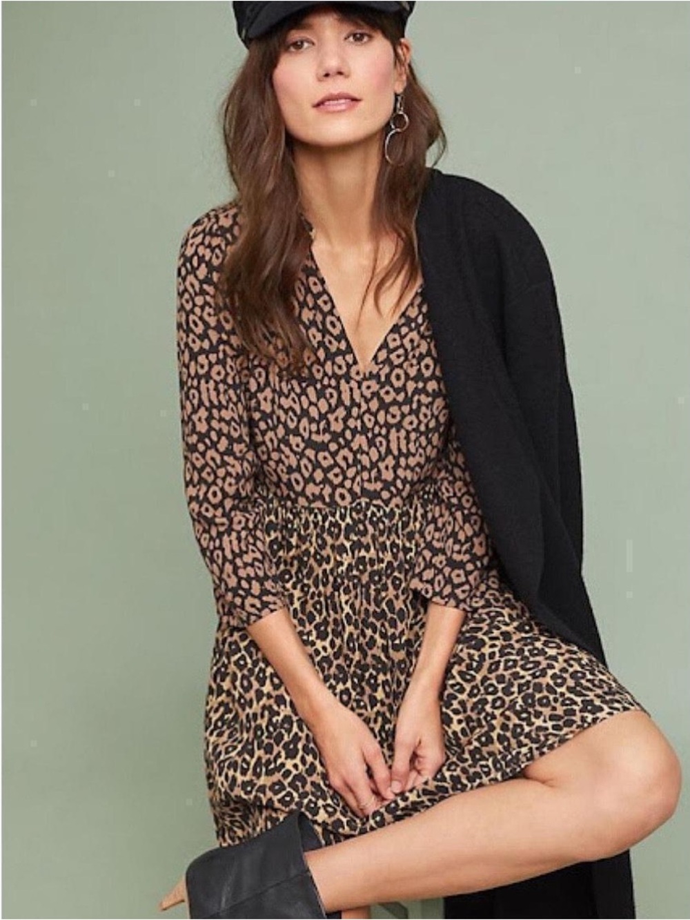 Anthropologie Tan and Black Leopard Print Mini Dress